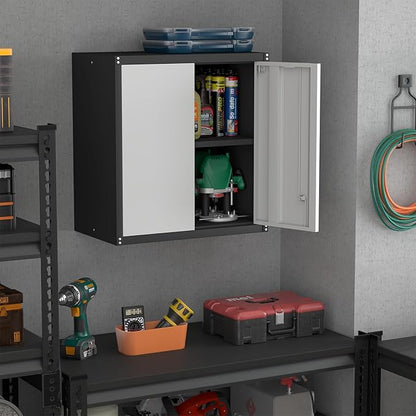 Garage Storage Cabinet,Locking Wall Cabinet with Adjustable Shelf,Wall Cabinets for Basement,Shop,School,Grey-Black