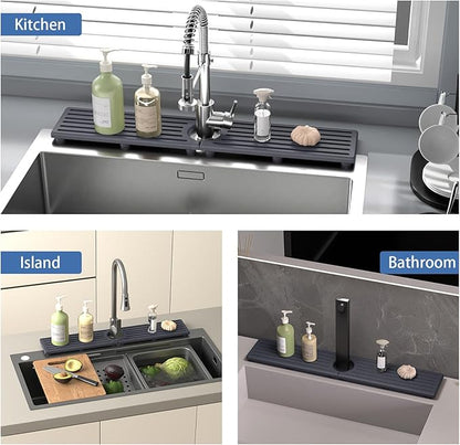 Fast Drying Kitchen Sink Splash Guard, Durable Stone Kitchen Faucet Mat, Water Absorbing Stone Tray for Sink, Diatomite Faucet Mat for Kitchen Sink, Stone Drying Mat for Kitchen and Bathroom Counter