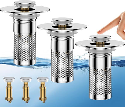 Bathroom Sink Drain Strainer,Universal Pop-Up Sink Stopper Hair Catcher, Anti-Clog Stainless Steel Drain Filter Basket, Removable Sink Drain for Bathroom Sink Stopper