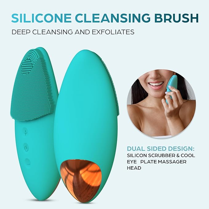 Bella Ciao 12-Speed Gentle Facial-Cleansing Brush, Rechargeable Silicone Face Scrubber, Deep-Cleaning and Exfoliating Face-Wash Brush, Water-Resistant Design, Aqua
