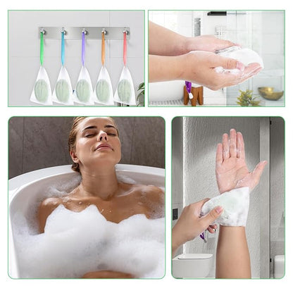 24 PCS Mesh Soap Bag, Soft Exfoliating Mesh Soap Pouch Double Layer Thicken Foam Net Saver Sack with Drawstring for Shower Body Facial Cleaning Tool (Assorted Colors)