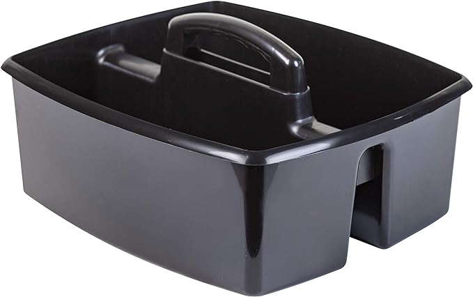 Storex 2-Compartment Large Cleaning Caddy – Multipurpose Supply Organizer with Handle - Black, 1-Pack (00973A06C)