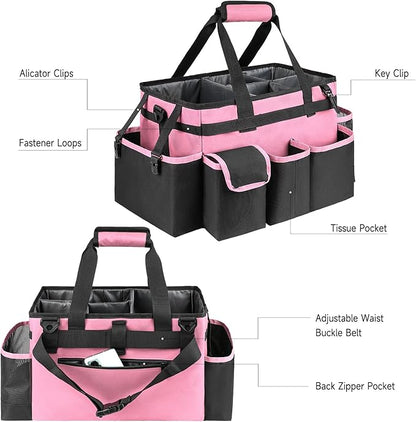 Cleaning Caddy,Large Cleaning Bags for Housekeepers,Cleaning Supplies Organizer with Handle,Pink