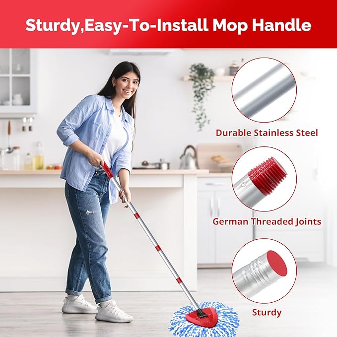 O-Cedar Spin Mop Head, Base, Handle Replacement for RinseClean 2 Tank System, 4 Microfiber Mop Refills, 1 Base and 30-58in Handle Set Combo, Blue, for Wood, Tile, Laminate, Marble
