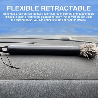 2pcs Feather Duster, Retractable Handle Fluffy and Natural Feather Duster Intrior/Extrior Cleaner for Blinds, Kitchen, Keyboard, Office Cleaning Supplies(Color:Black)