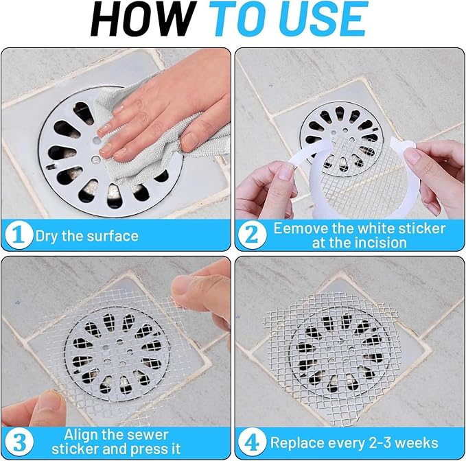 25 PCS Disposable Shower Drain Hair Catcher 3.54 Inches Round Drain Hair Catcher Stickers for Bath & Kitchen - Hair Catcher Shower Drain Cover for Human & Pet Hair - Mesh for Bathtub & Laundry
