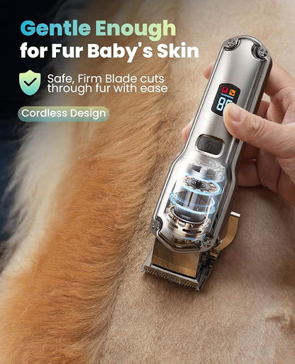 oneisall Dog Clippers for Grooming for Thick Heavy Coats/Low Noise Rechargeable Cordless Pet Shaver with Detachable Stainless Steel Blade/Waterproof Dog Shaver for Dogs Pets and Animals (Silver)