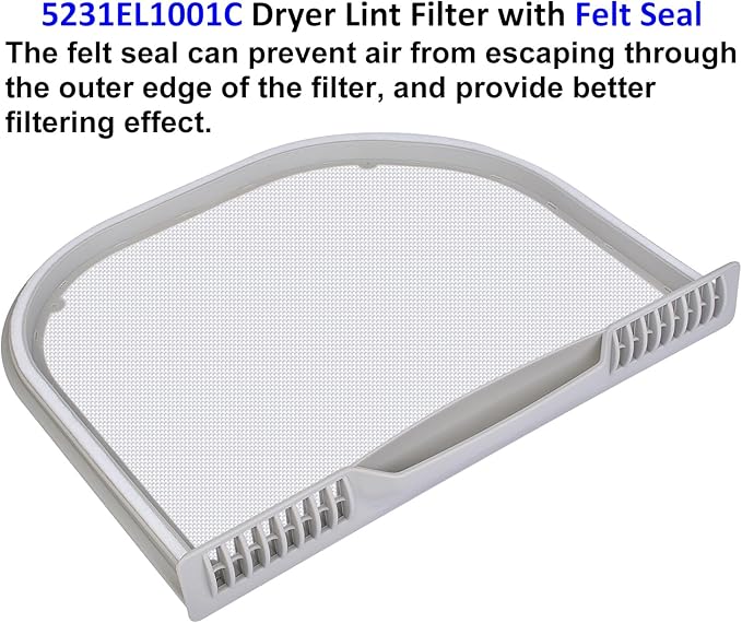 5231EL1001C Lint Filter Replacement for LG and Kenmore Dryers, Rim with Felt Seal, Ultra Durable Lint Screen Trap with Dryer Vent Lint Brush