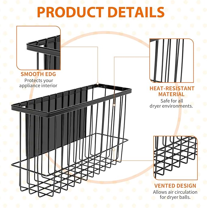 Magnetic Dryer Ball Storage for Laundry Room, Magnetic Lint Bin Basket Organization Storage, Iron Built-in Magnet Dryer Ball Holder Basket Fridge Container for Laundry Room Organizer