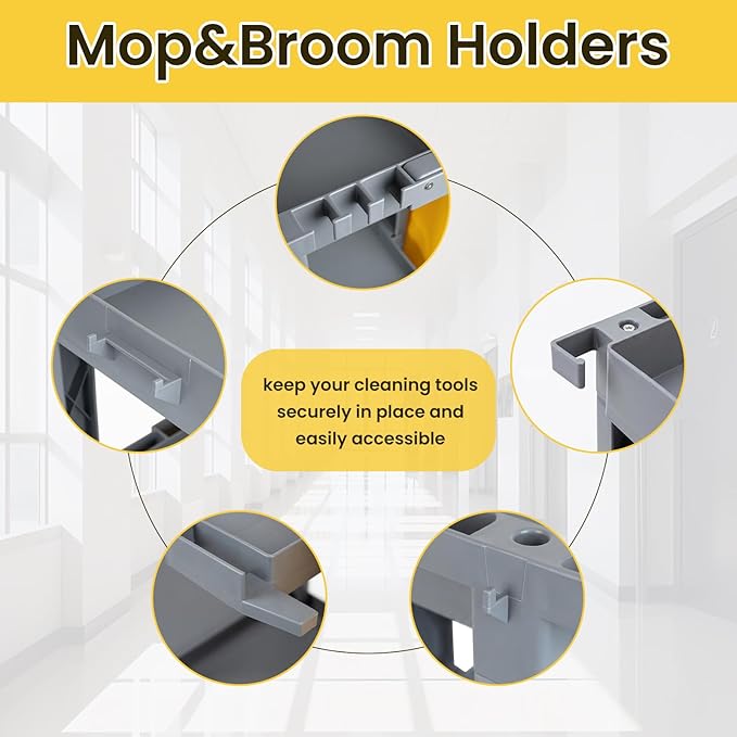 Janitorial Cleaning Carts on Wheels with 3 Shelves, Cleaning Cart for Housekeeping on Wheels, Utility Rolling Carts with 2 Vinyl Bags for Commercial&Industrial Services