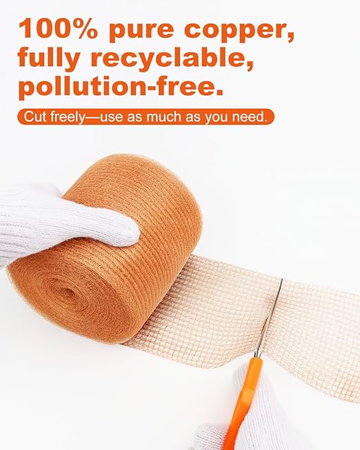 MUZIK Copper Mesh Roll, 5" x 100 ft Pure Copper Wire Mesh, Heavy Duty Rodent & Snake Proof, Rustproof, Easy Cut for Vents, Garden, Weep Holes