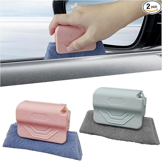 2PCS Magic Window Track Cleaner, Window Groove Cleaning Brush Tools Set, Hand-held Window Track Cleaner, Vehicle Clean Accessory for Sliding Door, Sill, Tile Lines, Shutter, Car Vents (PK&GY)