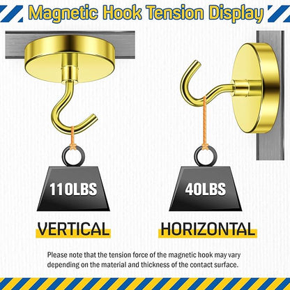FINDMAG Strong Magnet Hooks for Cruise Cabin, 110lbs Magnetic Hooks for Classroom, Magnetic Key Holder for Fridge, Whiteboard Magnets, Household Essentials, Small Apartment Essentials, 6 Pack, Gold