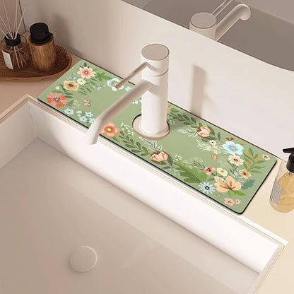Sink Faucet Absorbing Mat, 2 Pack Drying Mat Around Faucet Sink Splash Guard Behind Faucet Sinkmat For Kitchen Bathroom Island Rv 15 * 5.5 Inch (38 * 14 cm)