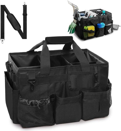 Large Wearable Cleaning Caddy Bags, Cleaning Supplies Organizer with Detachable Divider & Adjustable Shoulder Straps for Housekeepers & Cleaners, 14 inch Black Tool Bag