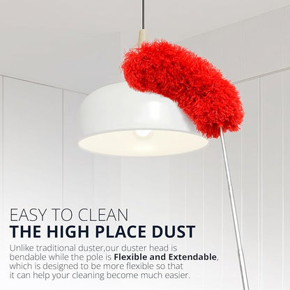ZZ LAZYCOTTAGE Microfiber Duster with Extension Pole,Washable Bendable Head Ceiling Fan Duster,15-100 inch (Red)