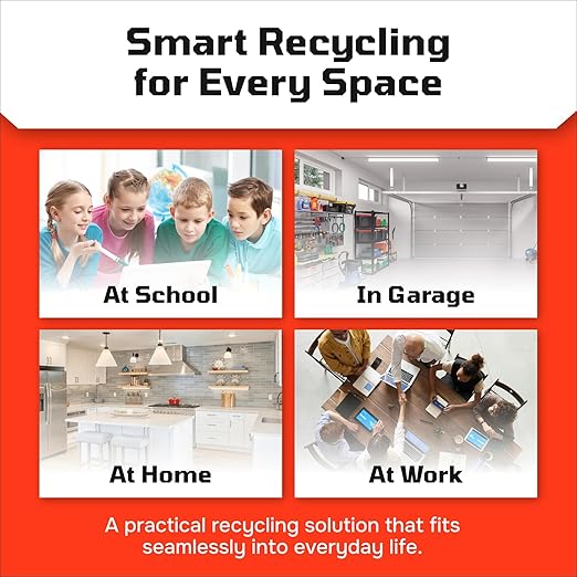 Multi Bin Recycling System with Three Stackable 6 Gallon Recycle Bins for Kitchen Use – Recycling Trash Can Set for Office, Garage, Businesses (9 Pack, Blue/Yellow/Green)