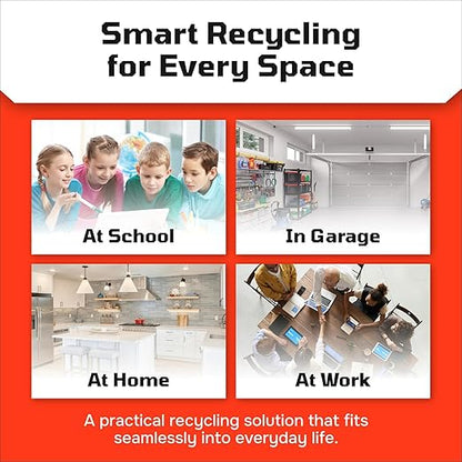 Multi Bin Recycling System with Three Stackable 6 Gallon Recycle Bins for Kitchen Use – Recycling Trash Can Set for Office, Garage, Businesses (9 Pack, Blue/Yellow/Green)