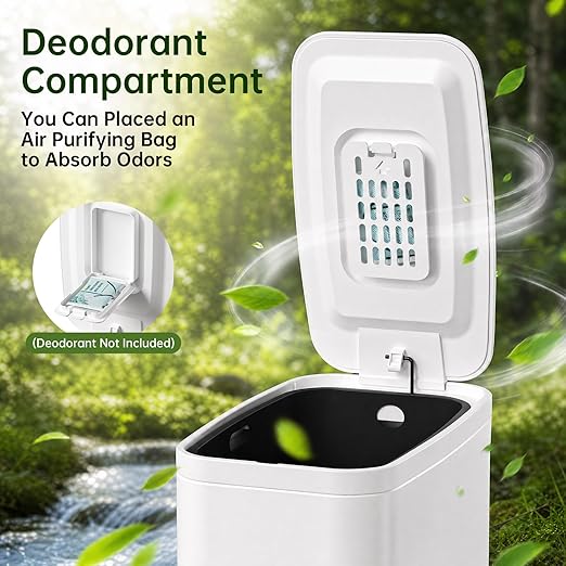 Small Bathroom Trash Can with Lid Soft Close, Step Pedal, 1.6 Gallon White Stainless Steel Garbage Can with Removable Inner Bucket, Includes 60 Trash Bags for Home Bedroom