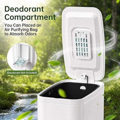 Small Bathroom Trash Can with Lid Soft Close, Step Pedal, 1.6 Gallon White Stainless Steel Garbage Can with Removable Inner Bucket, Includes 60 Trash Bags for Home Bedroom
