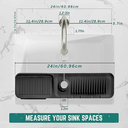 Faucet Mat for Kitchen Sink - Kitchen Sink Splash Guard with FREE Rubber Drain Insert - 24 Inch Faucet Guard Draining Mat, Faucet Mat Dish Soap Sponge Holder for Kitchen Sink Accessories