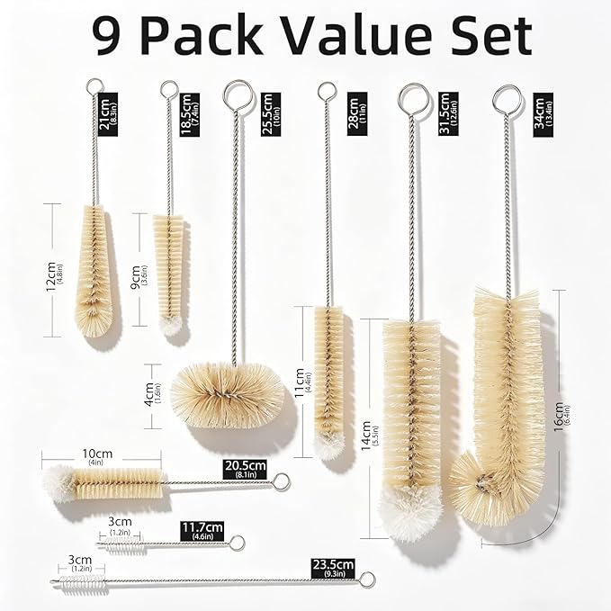 Masthome 9 Pieces Bottle Brush Set, Long Handle Bottle Cleaner for Washing Narrow Neck Wine/Beer Bottle, Hummingbird Feeder, Baby Bottle, Sports Bottle, Thermos, Flask