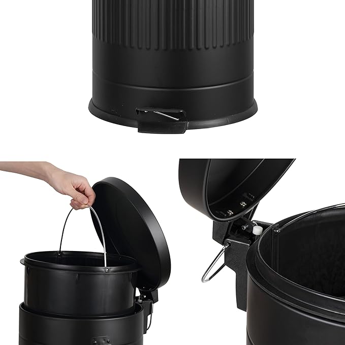 happimess HPM1018B Theo Retro 8-Gallon Step Trash Can with Soft-Close Lid and Free Mini Trash Can for Home, Kitchen, Bathroom, Living Room, Office, Charcoal Black