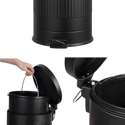 happimess HPM1018B Theo Retro 8-Gallon Step Trash Can with Soft-Close Lid and Free Mini Trash Can for Home, Kitchen, Bathroom, Living Room, Office, Charcoal Black