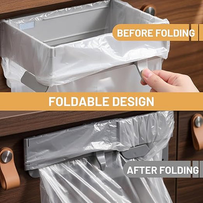 2PCS Foldable Trash Bag Holder, Portable Hanging Garbage Can Rack with Fixing Snap for Kitchen Cabinet Doors, Ideal for Small Spaces, RVs and Camping