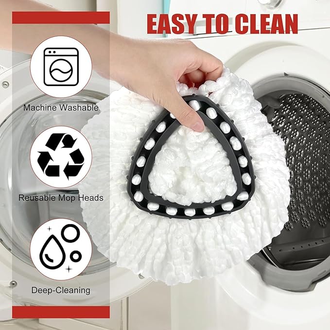 Mop Replace Head, Spin Mop Replacement Head Easywring 1-Tank System, Easy Cleaning, Microfiber, Machine Washable (3 Pack)