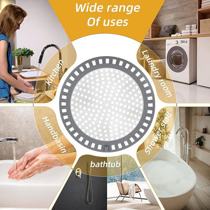Shower Drain Hair Catcher Round Flat Shower Drain Cover & Protector with Silicone Rim Weighted Metal Sink Hair Trap Stopper for Regular Drains of Shower Room, Bathroom