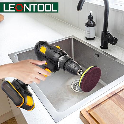 4 Inches Drill Powered Brush Tile Scrubber Scouring Pads Cleaning Kit, Disc Pad Holder with 6 Scrubbing Pads Abrasive Buffing Pads for Kitchen, Bathroom, Grout, Carpet, Tub, Grill, Tile