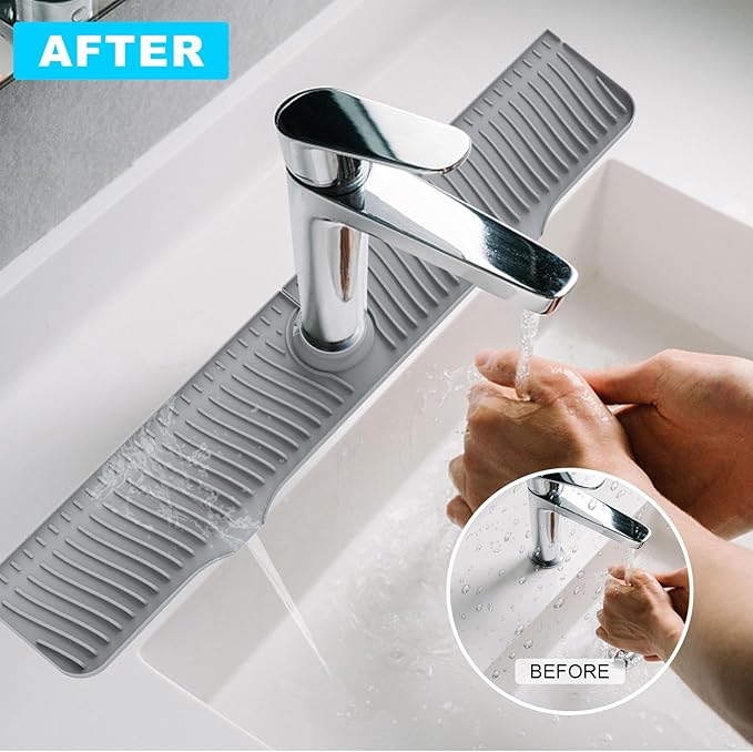 Kitchen Sink Splash Guard, 32"x 5.5", Silicone Faucet Splash Guard, Longer Silicone Sink Mat for Kitchen, Bathroom, Laundry Room, Farmhouse, Bar & RV (Gray)