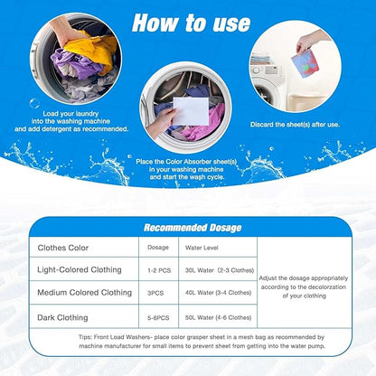 Color Dye Catchers for Laundry 120ct, Super Absorption Color Trapping Sheets Allow Mixed Wash, Dye Guard Grabber Sheets for Home or School, Maintain Original Color of Clothing, Fragrance Free, White