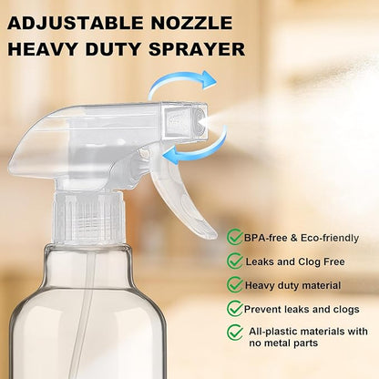 Glass Spray Bottles 16.9oz Empty Spray Bottle Mist/Stream Spraying Small Refillable Containers for Hair Care, Cleaning Solutions, Plants, Essential Oils 2 Pack (Clear, 16.9oz)