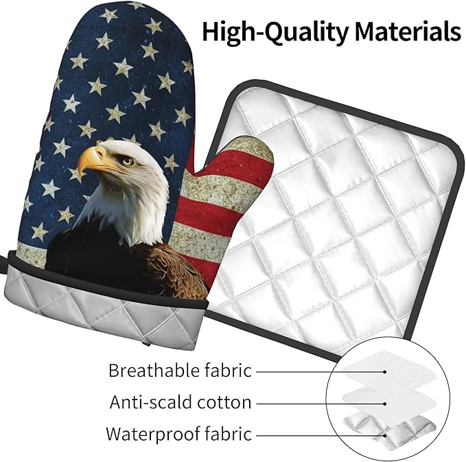 Patriots Oven Mitts - Rustic American Flag Kitchen Mitts Pot Holders Patriotic Hot Mitts 4th of July Hot Pads Sets of 2 for Cooking Baking Grilling