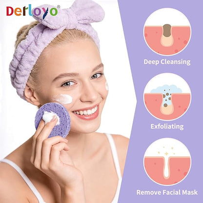 100-Count Compressed Facial Sponges for Washing face, Natural Cellulose Cosmetic Makeup Sponge for Facial Cleansing, Slight Exfoliating, Makeup Removal-(Purple Round Sponge)