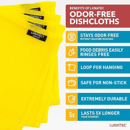 Lunatec Odor-Free Kitchen Dishcloths. A Scrubber and scouring pad for All Surfaces. (4-Pack)