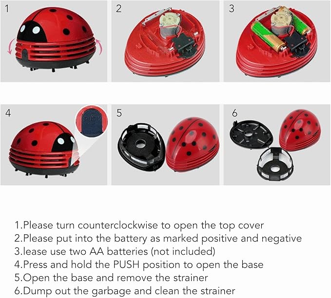 Fdit Mini Desktop Vacuum Cleaner Portable Vacuum Paper Handheld Sweeper Crumb Ladybird for Cartoon Red Ladybird Scraper