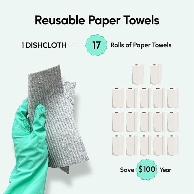 Swedish Dishcloths for Kitchen, 10 Pack Swedish Dish Cloths, Ultra Absorbent Reusable Paper Towels, Cellulose Sponge Cloths, Quick Drying, No Odor, Dishwasher Safe