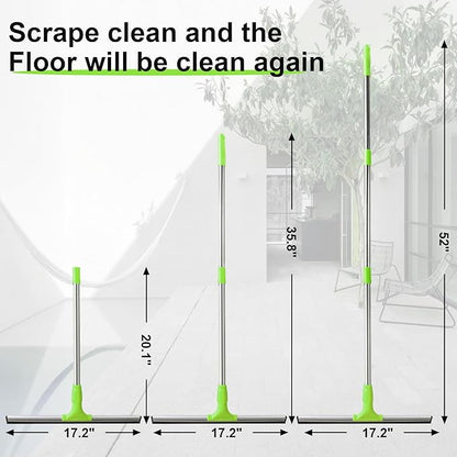 17.2"Professional Floor Scrubber Shower Squeegee,Double Flexible Rubber Silicone Broom with Long Stainless Steel Handle for Swimming Pool, Concrete Floors,Shower Tiles,Garages,Windows,Pet Hair Removal