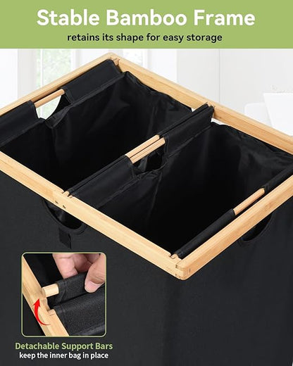 OTraki 140L Recycling Bin for Kitchen, 2 Compartments Large Home Recycle Bin with Lid with 2 Removeable and Reusable Inner Bag for Bottle Can Glass Waste Plastice, Black
