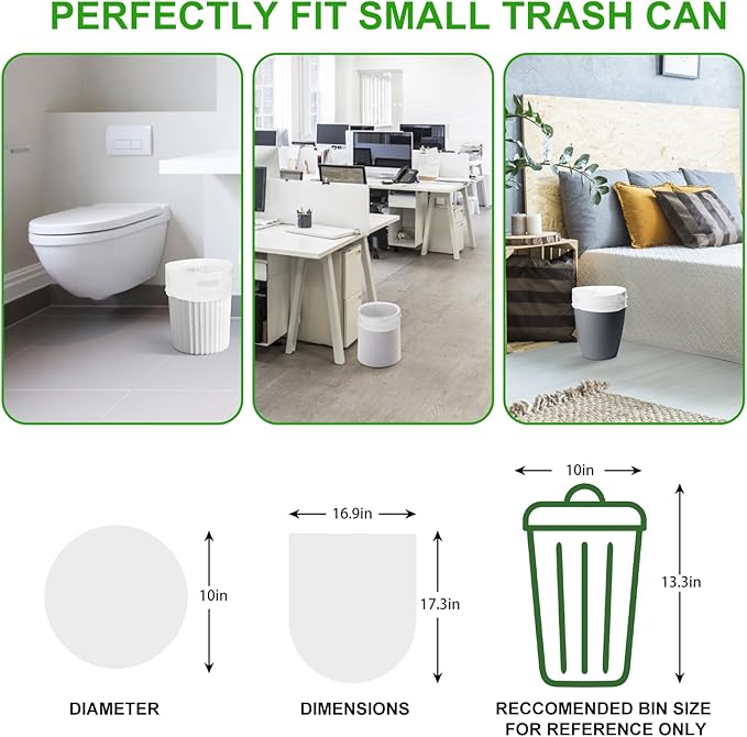 Compostable 2 Gallon Garbage Bags - Inwaysin Biodegradable 200 Counts Bulk Unscented Small Trash Bags Bulk Recycled Clear White Waste Basket Liners for Bathroom Kitchen Office