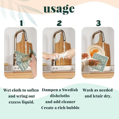Bless This Home Swedish Dishcloths for Kitchen, Christian Swedish Dish Cloths, 4 Pack Reusable Paper Towels, Cotton and Wood Pulp, 6.7 x 7.5 inches