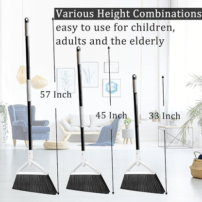 Heavy Duty Angle Broom 4 Pack - White Broom for Outdoor & Indoor, Garage, Driveway, Sidewalk, Kitchen & More, Long Handle