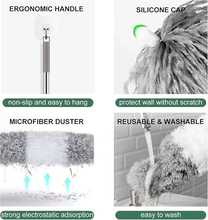 SetSail Extra-Long Dusters with Extension Pole 100-inch for Cleaning Bendable Microfiber Head Washable Ceiling Fan Cleaner Duster for Corner