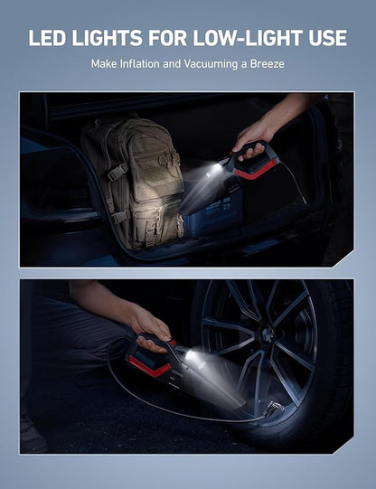 AstroAI 4-in-1 V3 Portable Handheld Car Vacuum Cleaner & Tire Inflator, 150 PSI Portable Air Compressor with Digital Dual Values Display, LED Light, 12V DC, 16.4FT Cord for Cars, Bikes, SUVs