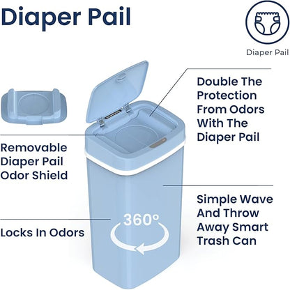 Ninestars NPT-15-1WH Automatic Touchless Motion Sensor Diaper Disposal Trash Can with lid, 4 gallon/15 L, White, Plastic