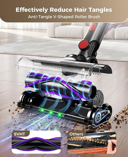 Cordless Vacuum Cleaner, 500W 45KPA Stick Vacuum Cleaners for Home, 45 Mins Lightweight Vac, Anti-Tangle, Rechargeable Battery for Home, Carpets,Pet Hair,Hardwood Floors,Car, Sofa, Stairs