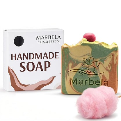 Marbela Cosmetics Handmade Soap Bar - Made in USA, Vegan Friendly, Palm Oil Free, Natural Bar Soap - Gentle Face & Body Soap for Daily Skin Care, Moisturizing - 3.5 oz (Cotton Candy)